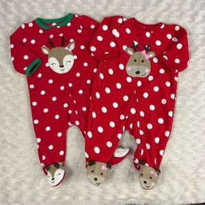 Just One You by Carter’s Fleece Footed Sleepers Christmas Reindeer Moose Dots